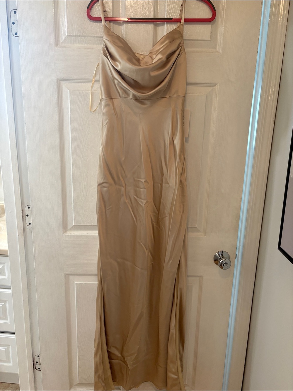 Revelry Satin Cowl Neck Maxi Dress in Champagne Gold